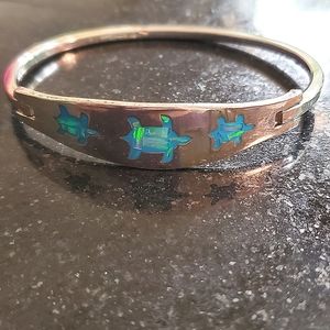 Turtle Bracelet Opal and Sterling Silver Bangle from Mexico